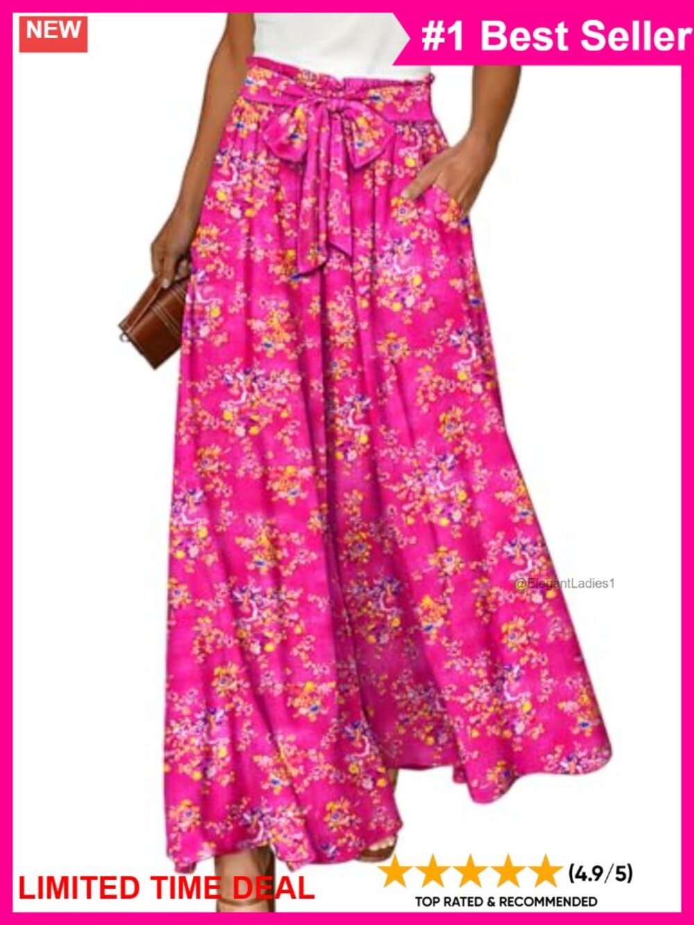Women Wide Leg Palazzo Pants High Waisted Floral Boho Culottes Flowy Tie Knot